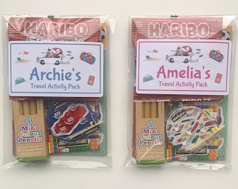 Personalised Children's Kids Travel Activity Pack with sweets A6 SIZE