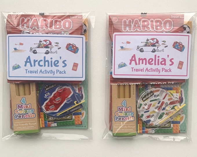 Personalised Children's Kids Travel Activity Pack with sweets A6 SIZE