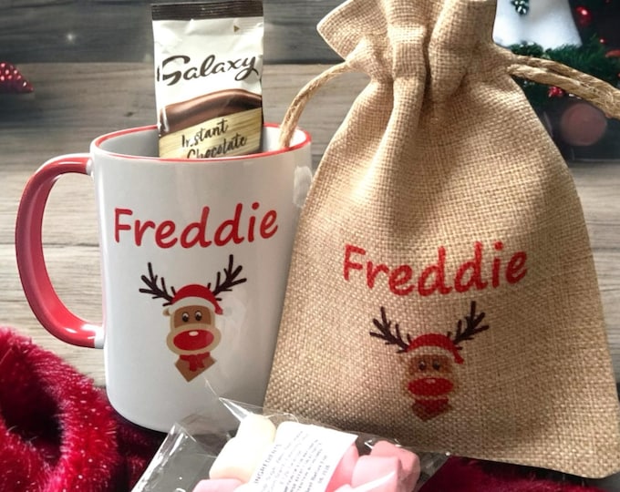 Personalised Christmas Hot Chocolate Mug | Hot Chocolate Kit Bag | Christmas Stocking Filler
