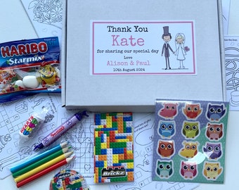 Personalised Children's Wedding Activity Box - with activity pack, sweets & tissue paper