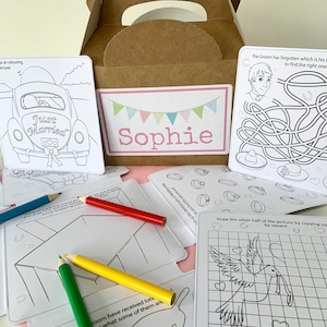 Personalised Children's Wedding Activity Kraft Brown Box - with activity pack, pencils & tissue paper