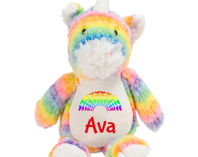 Personalised Rainbow Unicorn Plushie | Plush Soft Toy Teddy Unicorn