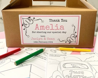 Personalised Single Children's Wedding Activity Kraft Brown Box - with activity pack & tissue paper