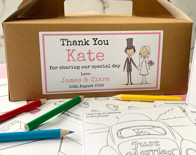 Personalised Children's Wedding Activity Kraft Brown Box - complete with activity pack & tissue paper