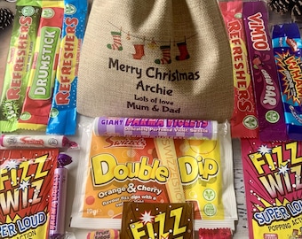 Personalised Christmas Sweet Bag - Retro Sweets - LetterBox Friendly - Christmas Stocking - Secret Santa - Christmas Eve Bag