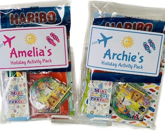 Personalised Children's Holiday Travel Activity Pack with sweets A6 SIZE