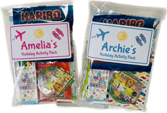 Personalised Children's Holiday Travel Activity Pack with sweets A6 SIZE