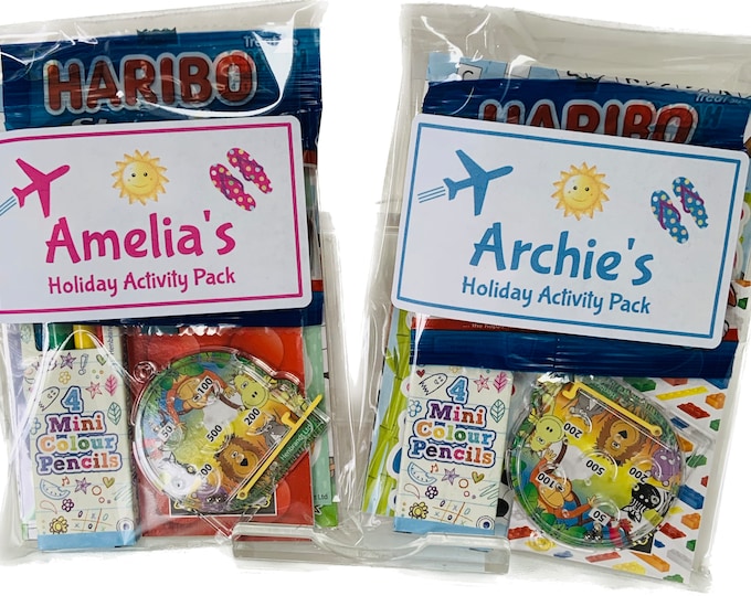 Personalised Children's Holiday Travel Activity Pack with sweets A6 SIZE