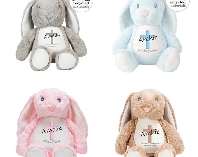 Personalised First Holy Communion Gift Bunny Rabbit Teddy | 1st Holy Communion Keepsake | Holy Communion Gift for Boys and Girls