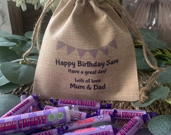 PARMA VIOLETS Personalised Sweet Gift Bag - Hessian/Jute Style