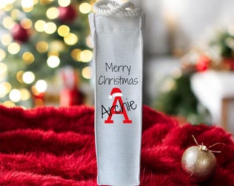 Personalised Christmas Bottle Bag | Wine Prosecco Gift Bag | Secret Santa | Linen Bag | Christmas Gift | Merry Christmas Name and Initial