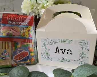 Personalised Children's Party Gift Box with activity pack - eucalyptus design - weddings/birthdays/christenings