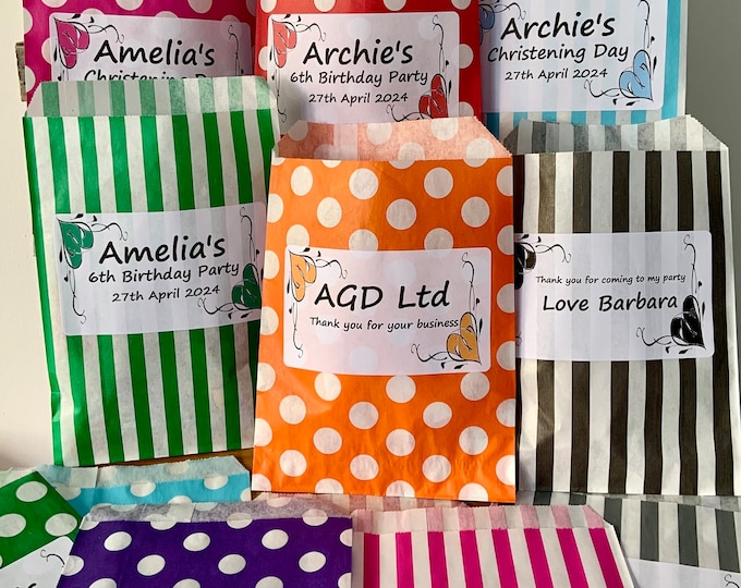 Personalised Sweet Bags Candy Striped Polka Dot Wedding Favour Birthday Eid Mehndi Christening