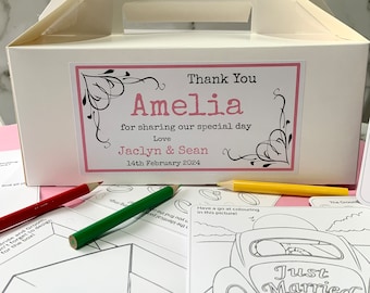 Personalised Single Children's Wedding Activity White Box - with activity pack & tissue paper
