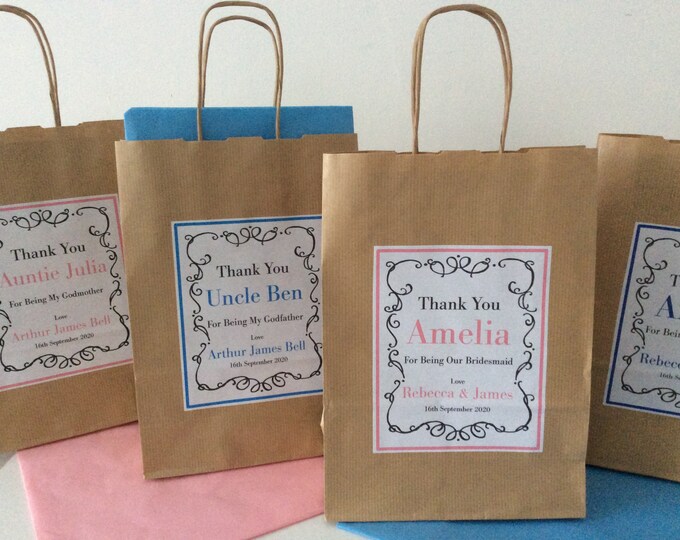 Personalised Wedding Christening Kraft Brown Gift Bag