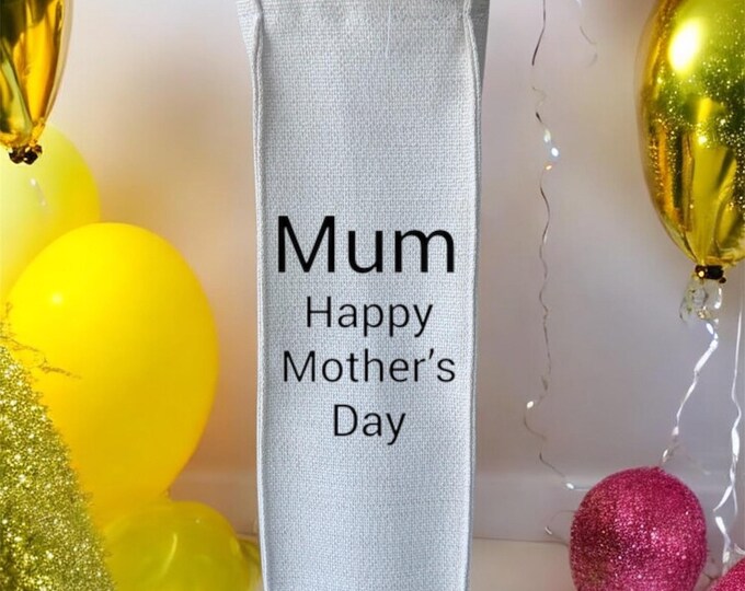 Personalised Wine Bottle Bag | Linen Gift Bag | Rope Handles | Birthday Bottle Bag