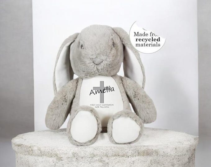 Personalised First Holy Communion Bunny Rabbit Teddy | Keepsake Gift for Boys Girls