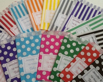 Personalised Candy Striped Polka Dot Wedding Favour Paper Sweet Bags