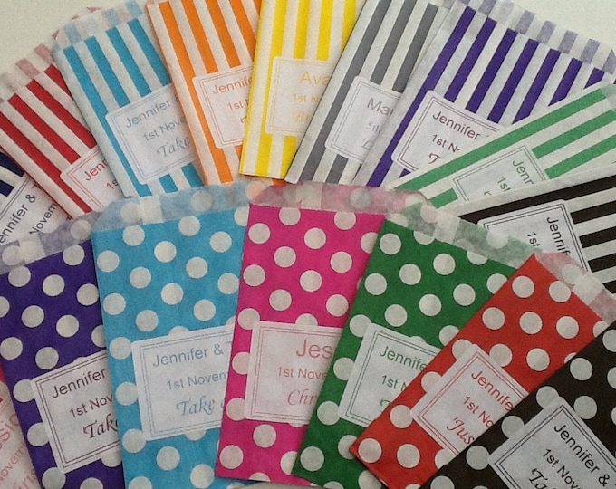 Personalised Candy Striped Polka Dot Wedding Favour Paper Sweet Bags