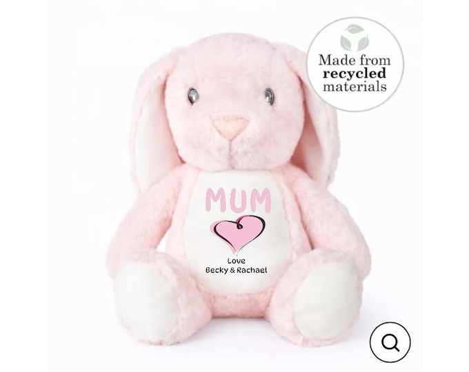 Personalised Mothers Day Gift Pink Bunny Rabbit Plushie | Birthday Gift for Mum