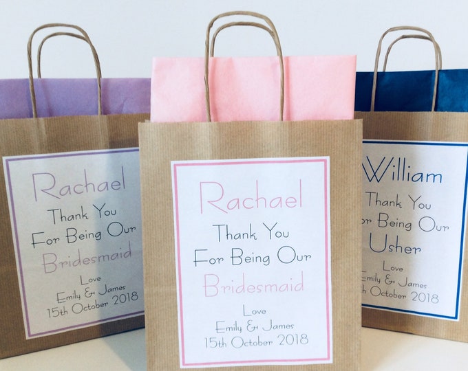 Personalised Vintage Style Wedding Favour Christening Kraft Brown Gift Bag