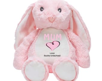 Personalised Mothers Day Gift Pink Bunny Rabbit Plushie | Birthday Gift for Mum