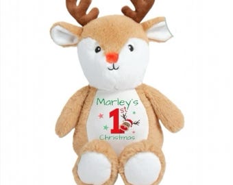 Personalised Baby’s 1st Christmas Reindeer Teddy Gift | My First Christmas Teddy | Baby Newborn Gift
