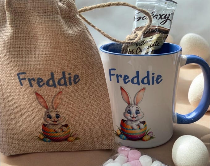 Personalised Easter Mug | Hot Chocolate Easter Treat Bag | Ceramic Easter Bunny Mug | Easter Gift
