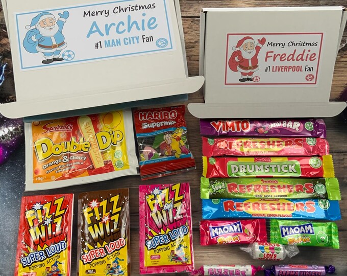 Personalised Christmas Football Santa Sweet Box - Any Club Colours - SMALL/LARGE