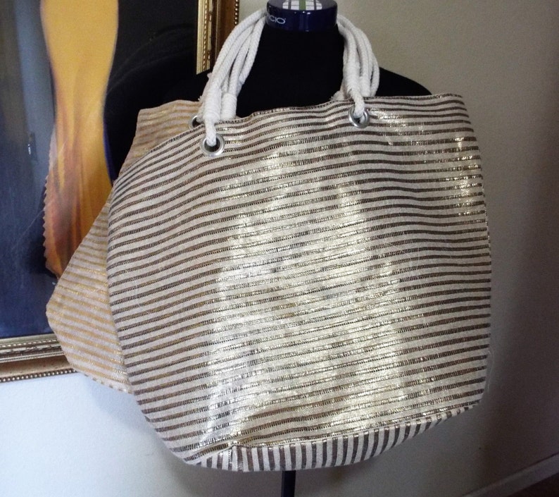 Dark Gold Striped Tote Purse Bag