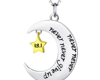 Never Never Give Up 13.1 & 26.2 Necklace Double Sided - 925 Sterling Silver!