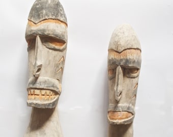 New Guinea A Pair of Two Asmat Tall Male and Female Figures Sculpture Artifacts L825-753