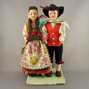 European/Italian Vintage Boy and Girl Dolls Dressed in Traditional Folk Costumes a Unique Collectible –Lot D5