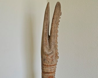 Primitive Asmat Artifact Pole of Large Crocodile Head with Body of Banyan Tree Root Casuarina Coast, Papua New Guinea