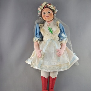 Vintage Kazar Folk Festival Costume Girl Doll with a Flower Crown from Hungary Unique Collectible –Lot D69