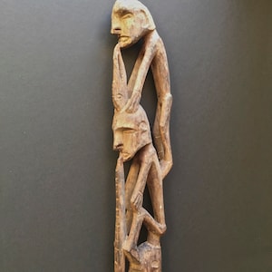 Three Asmat Figures Holding Crocodile Tribal Artifact from Papua New Guinea –Lot F31