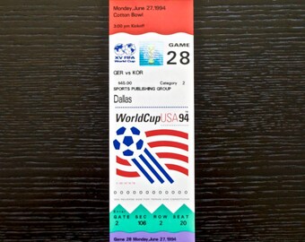 Original Unused FIFA World Cup USA 94 Ticket: Game 28 Germany vs. Korea, Dallas Cotton Bowl 6/27/94