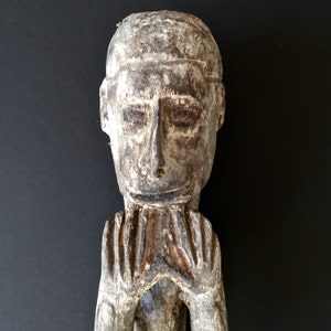 Asmat Male Sitting on Ancestor’s Head a Tribal Artifact Carving Sculpture from Papua New Guinea –Lot F20