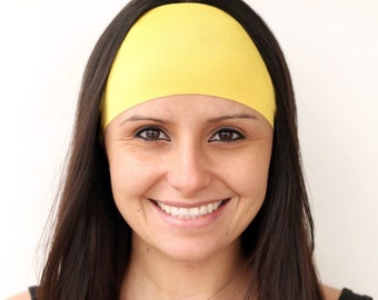 Fitness Headband | Yoga Headband | Workout Headband | Spandex | Running Headband | Bandana | Shiny Yellow Solid | Buy Any 4, Get 1 Free!