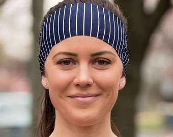 Navy Stripes| Fitness headband | Yoga headband | Workout headband | Spandex | Running headband | Bandana | Buy Any 4, Get 1 FREE!