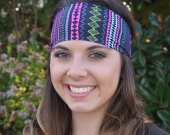 Wide Headband for Women Striped Tribal Workout Headband Gym Headband Yoga Headband Moisture Wick Headband for Running Headband Nonslip