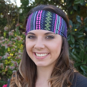 Wide Headband for Women Striped Tribal Workout Headband Gym Headband Yoga Headband Moisture Wick Headband for Running Headband Nonslip