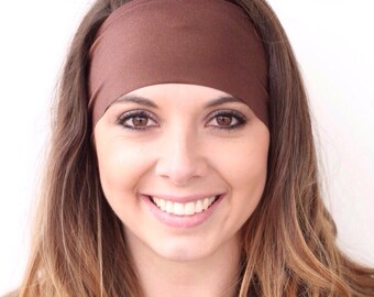 Wide Sweatband for Women Brown Solid Workout Sweatband Gym Sweatband Yoga Sweatband Moisture Wick Sweatband for Running Sweatband Nonslip