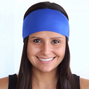 Wide Headband for Women Shiny Royal Blue Workout Headband Gym Headband Yoga Headband Moisture Wick Headband for Running Headband Nonslip