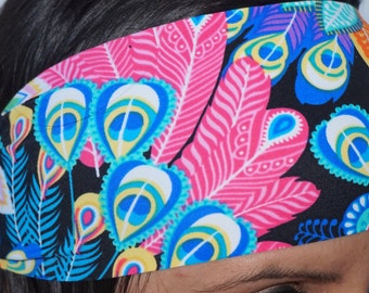 Wide Headband for Women Peacock Paradise Workout Headband Gym Headband Yoga Headband Moisture Wick Headband for Running Headband Nonslip