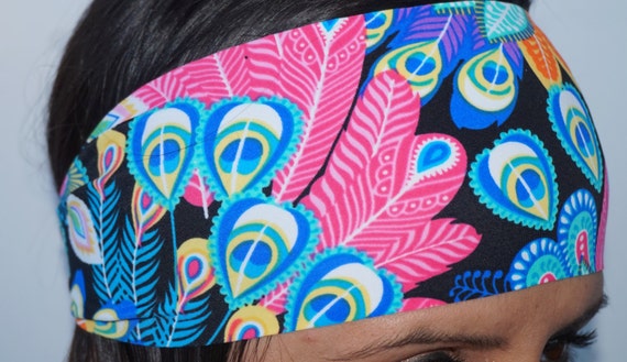 Wide Headband for Women Peacock Paradise Workout Headband Gym Headband Yoga Headband Moisture Wick Headband for Running Headband Nonslip