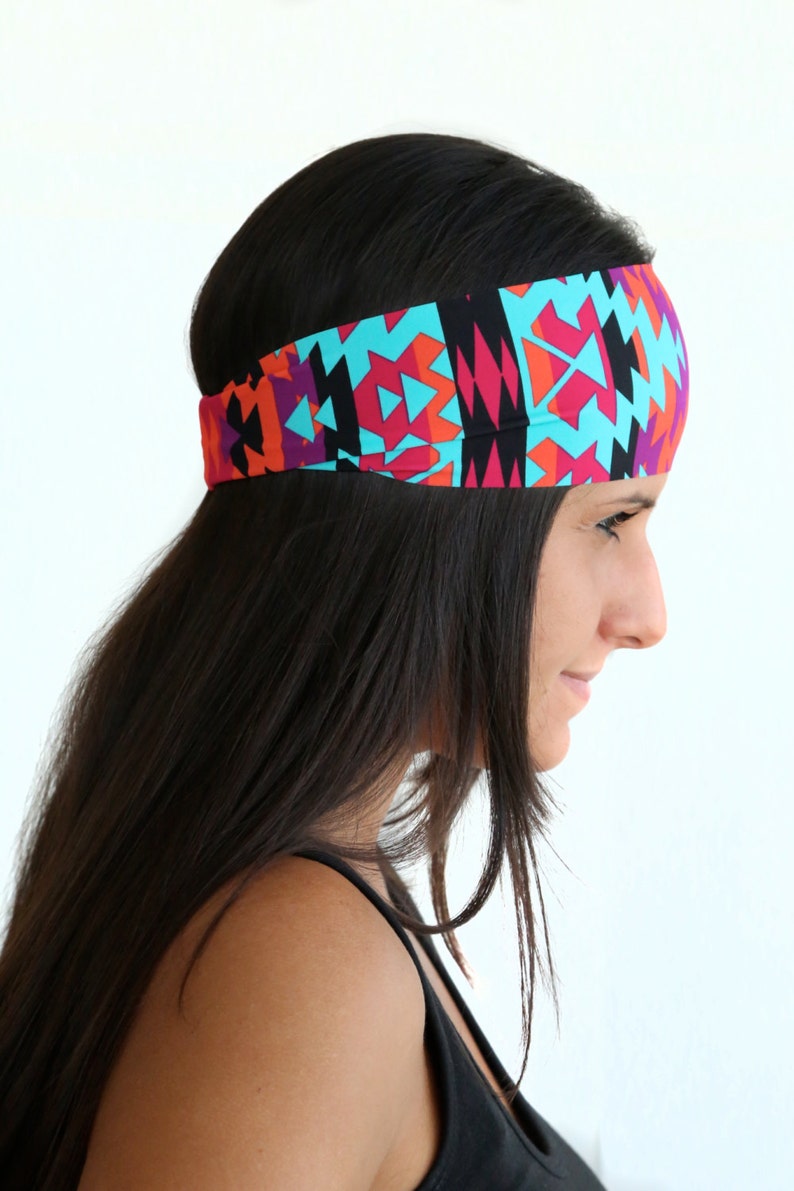 Colorful Aztec Fitness Headband Yoga Headband Workout Headband Wide Headband Running Headband Crossfit Buy Any 4, Get 1 Free image 4