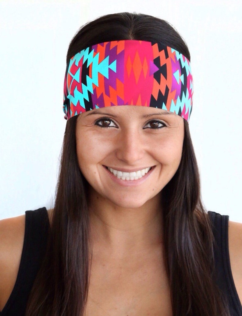 Colorful Aztec Fitness Headband Yoga Headband Workout Headband Wide Headband Running Headband Crossfit Buy Any 4, Get 1 Free image 3