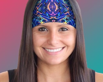 Wide Sweatband for Women Psychedelic Blue Workout Sweatband Gym Sweatband Yoga Sweatband Moisture Wick Sweatband Running Sweatband Nonslip