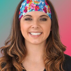 Wide Hairband for Women Tropical Floral White Hairband Gym Hairband Yoga Hairband Moisture Wick Hairband  Running Hairband Nonslip